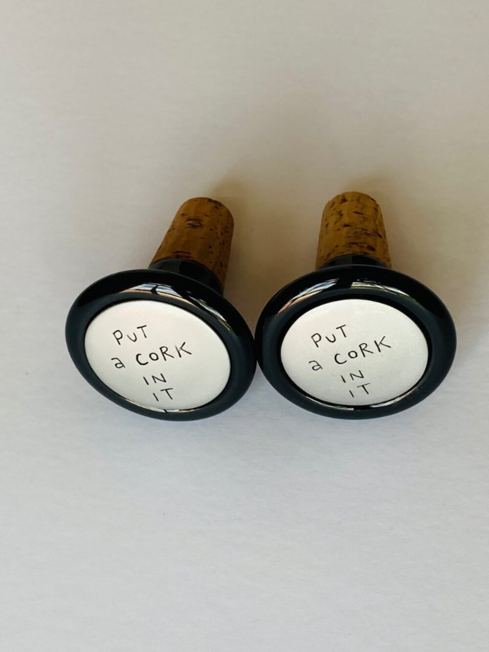 Humorous Wine Cork Stoppers Put a Cork in It Set of 2 Metal Glass Cork 2" Wide